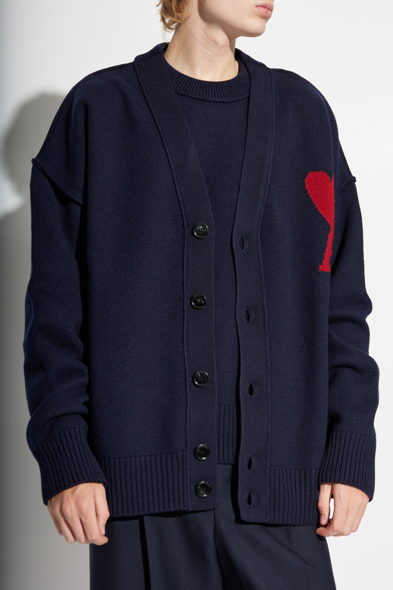 Navy blue Cardigan with embroidered logo Ami Alexandre